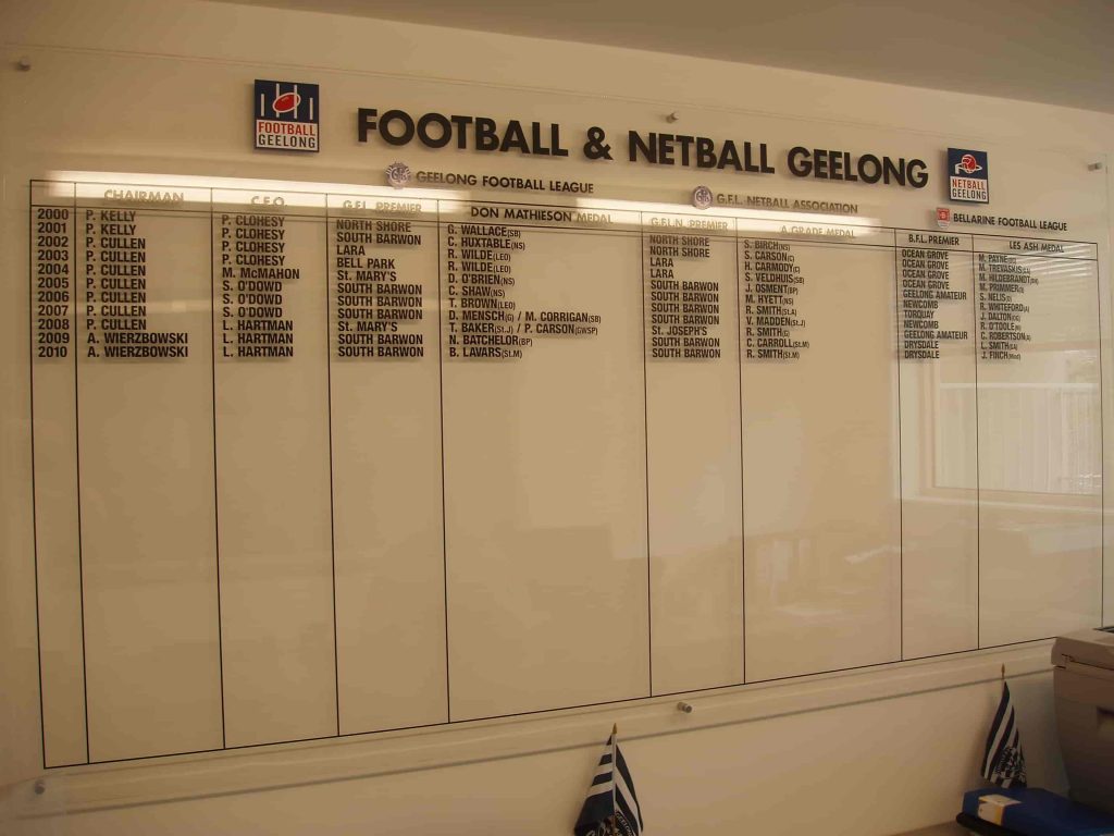 honour boards Football and netball geelong