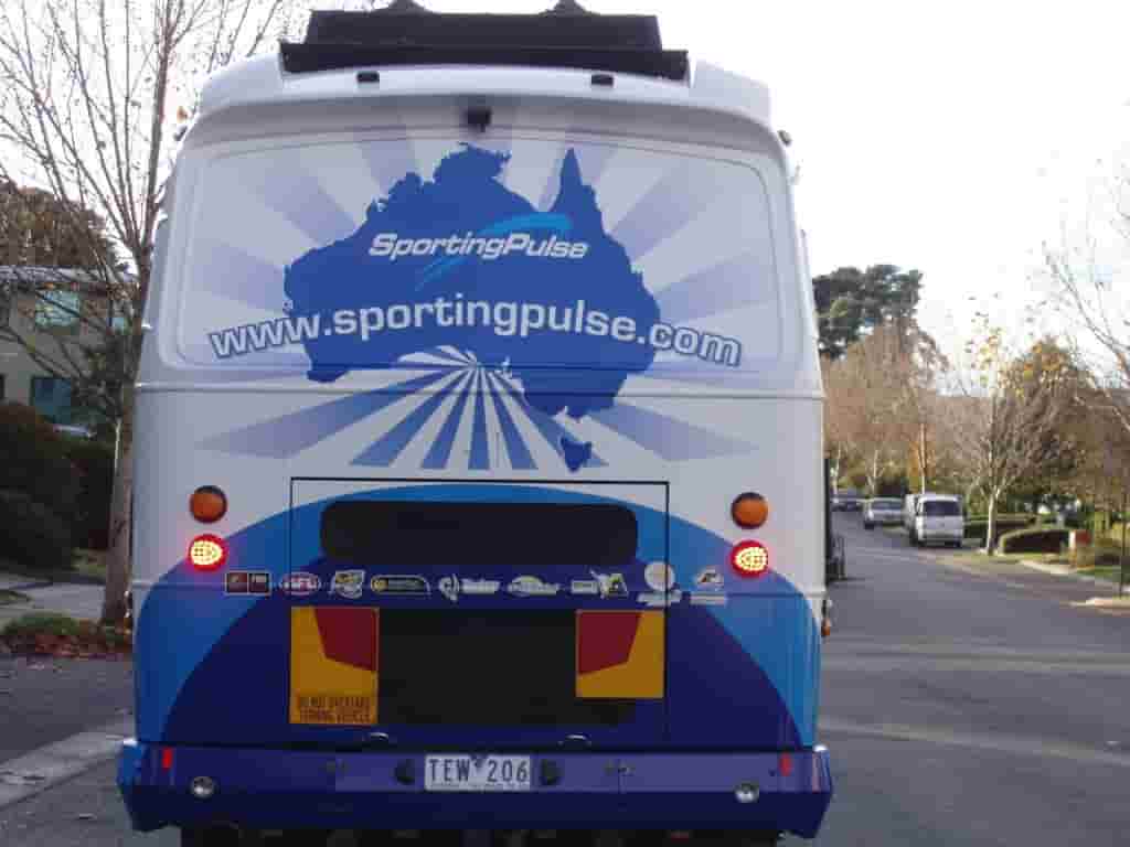 Vehicle signage jagsigns in melbourne sporting pulse back of the bus